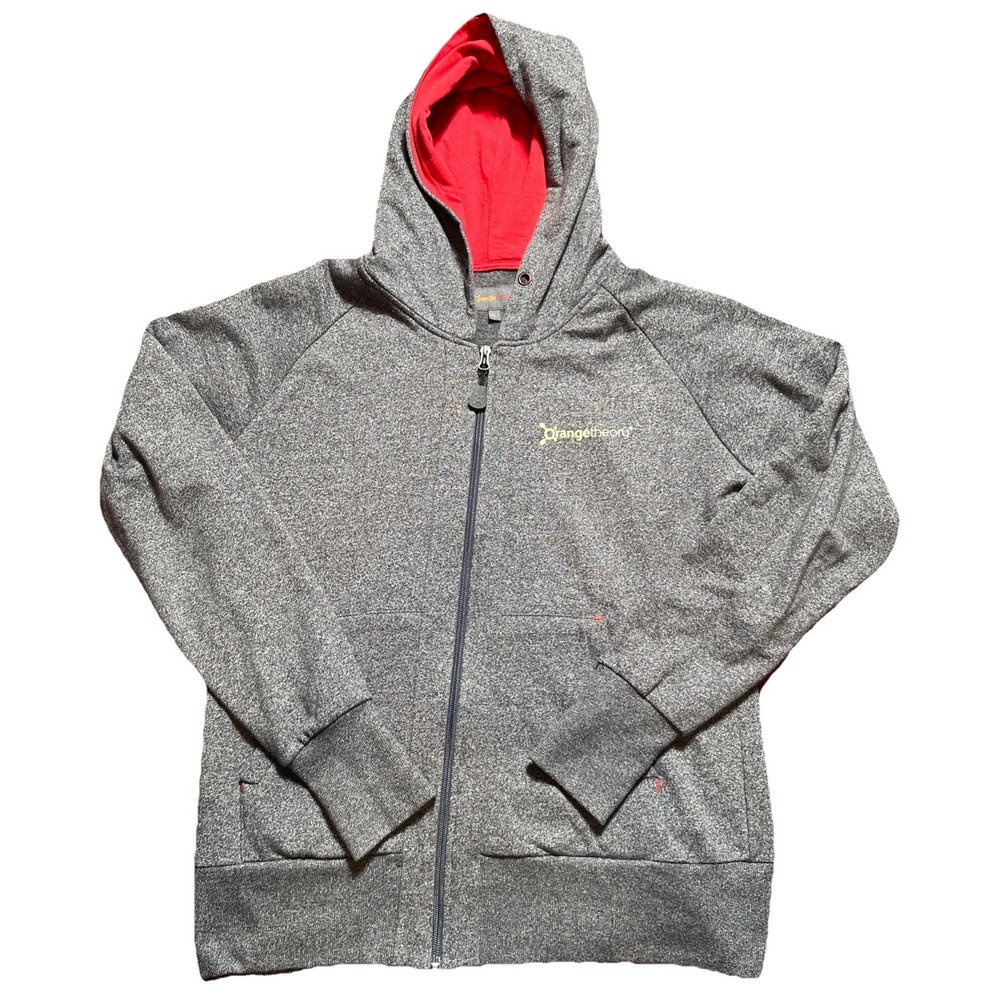 Orange Theory Hoodie Jacket Womens Large Gray Full Zip Sweatshirt Gym red hood